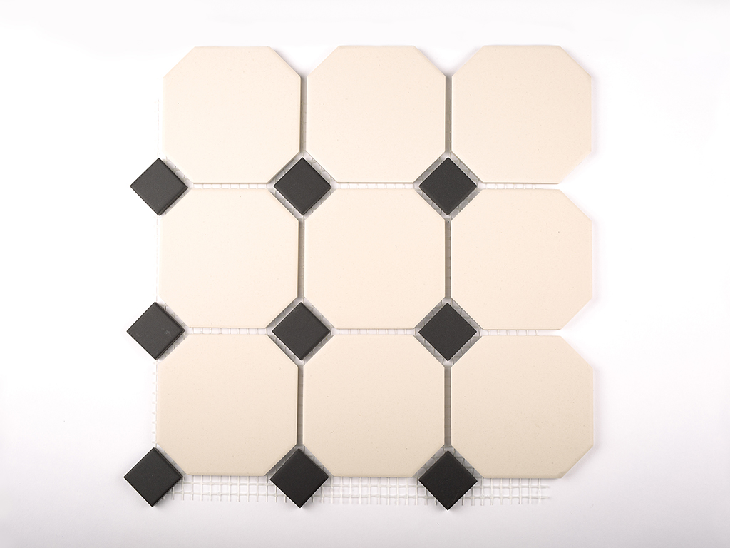 White Octagon With Black Dot, Small Black And White Octagon Tile